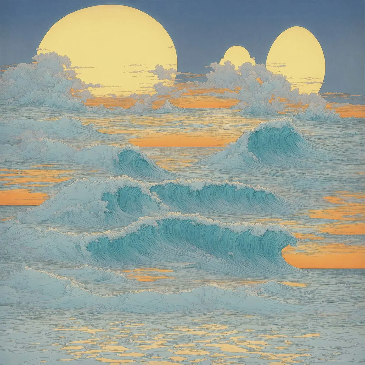 Ocean Swells, by moebius, Stable Diffusion XL 1.0