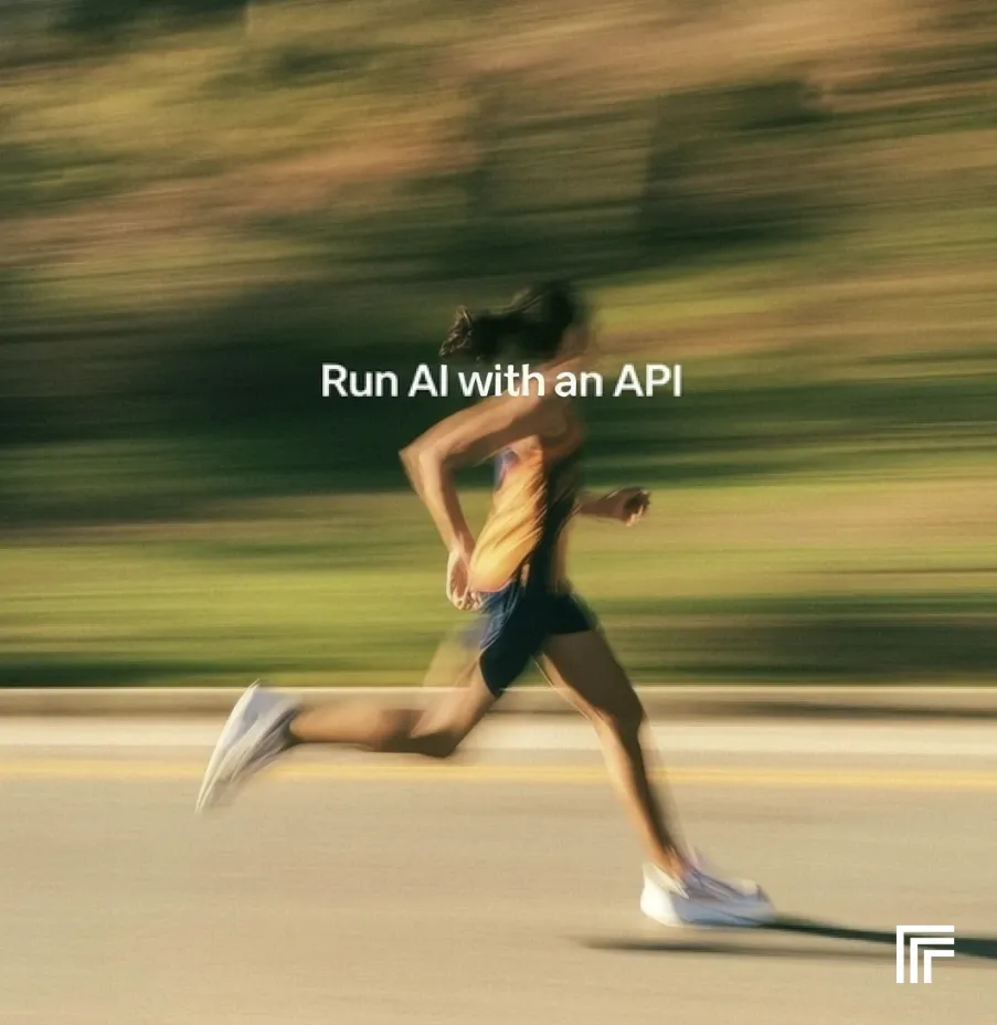 Replicate advertisement showing 'Run AI with an API' with a sleek design