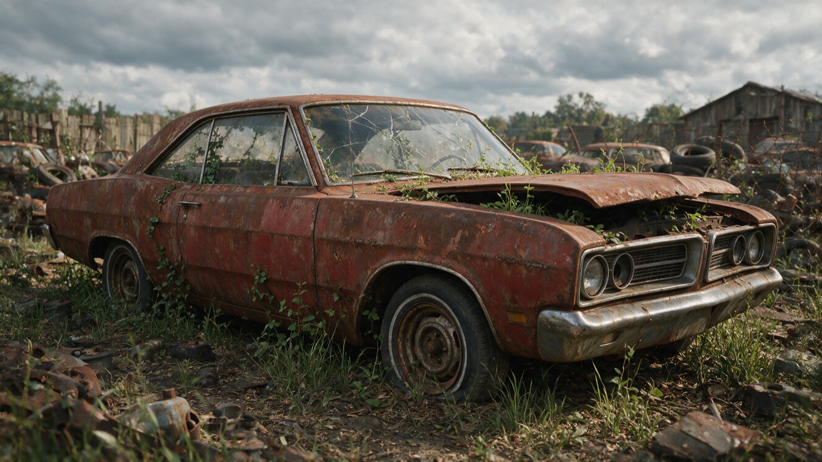Rusted junkyard car